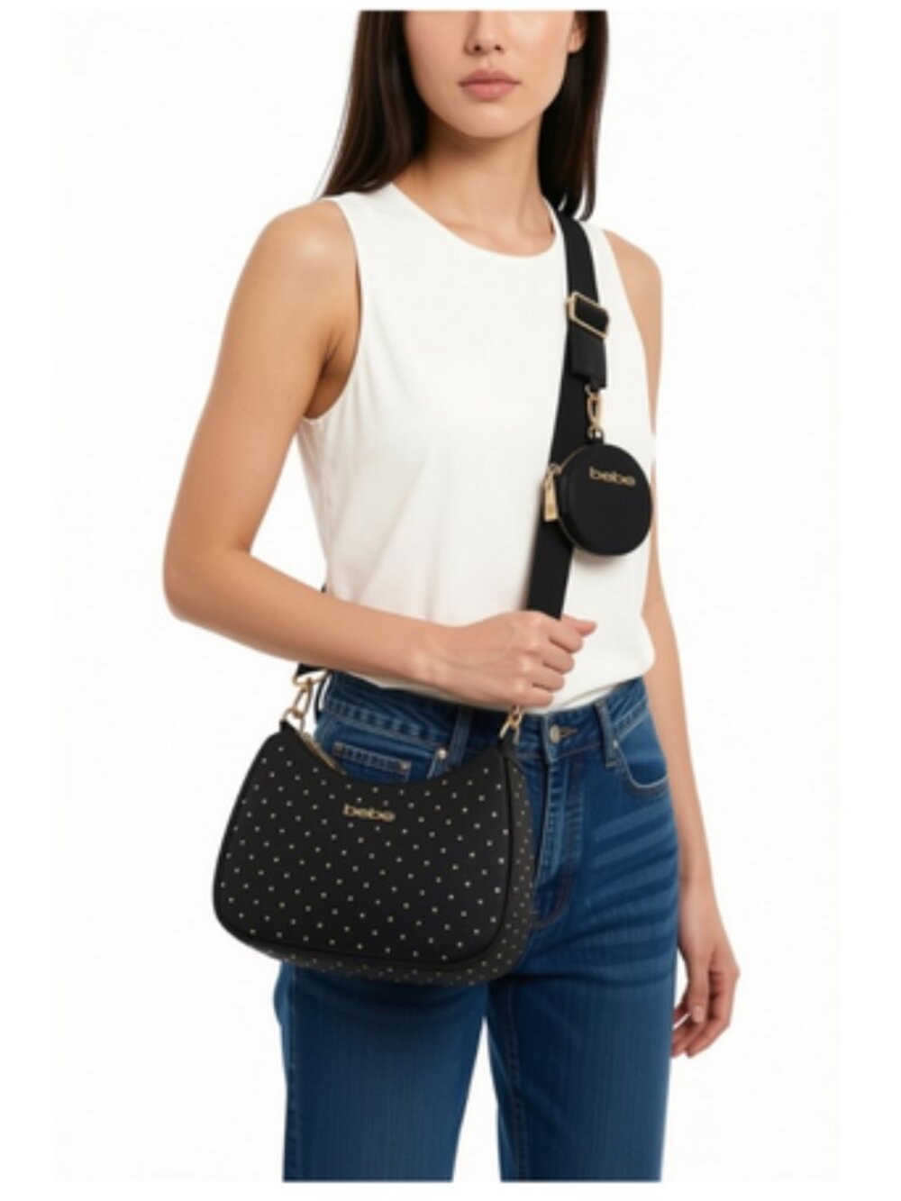Women's Sagan Studded Small Crossbody Bag with Coin Pouch and Zip Closure